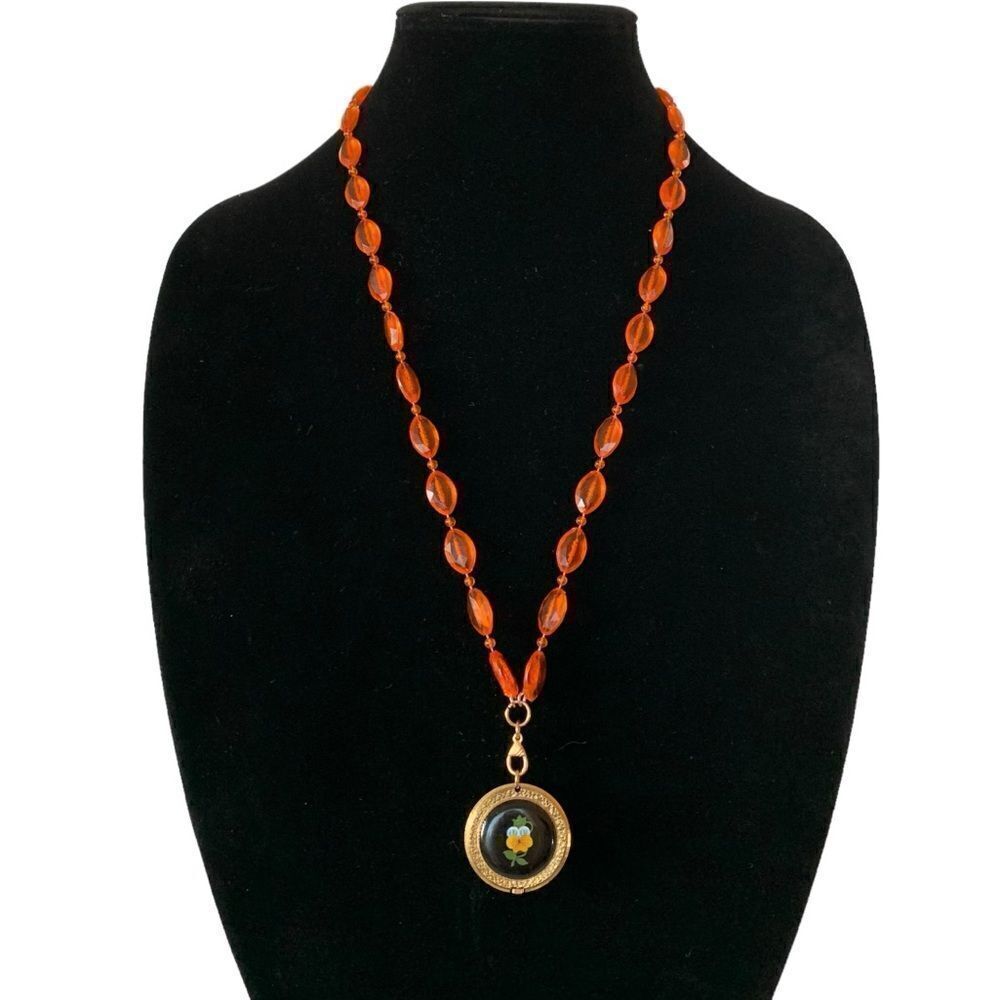 Vintage Blue Jewel Pendant Watch Necklace